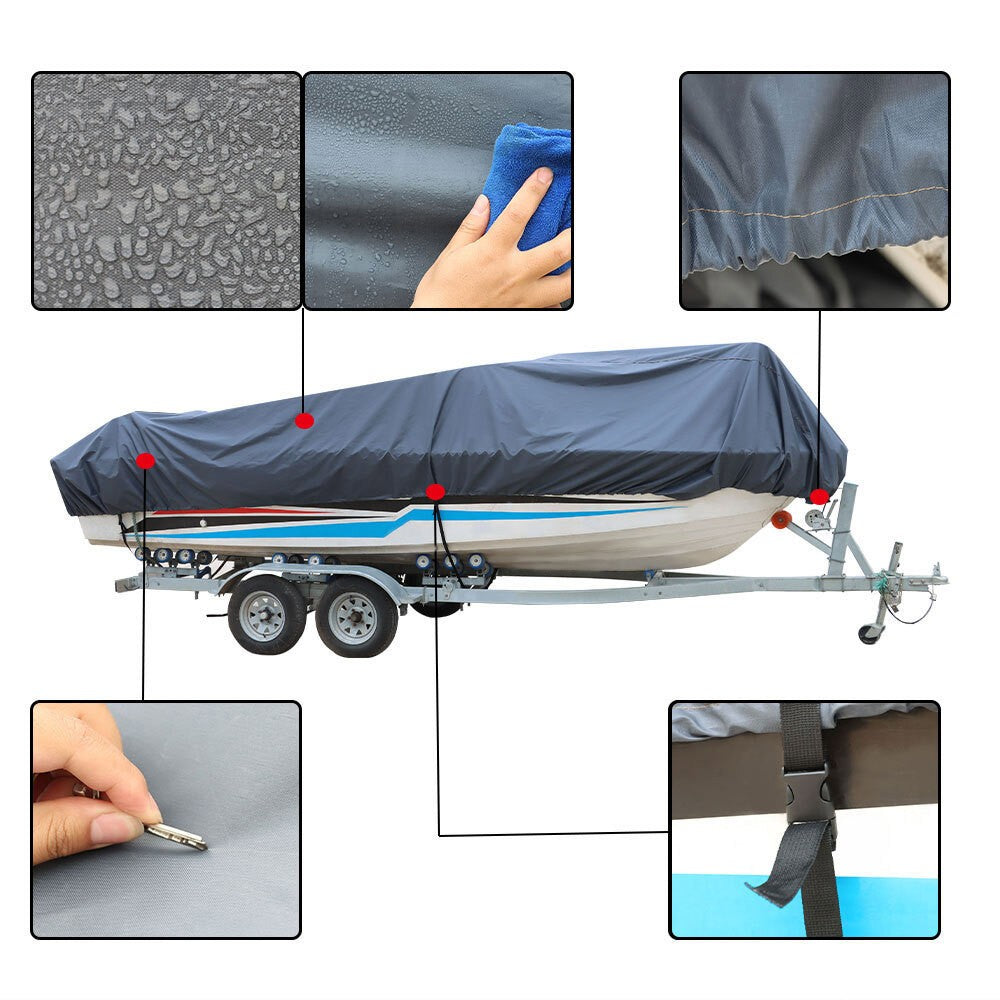 Gray 17-19ft Waterproof 600D Marine Polyester Boat Cover Trailerable Canvas