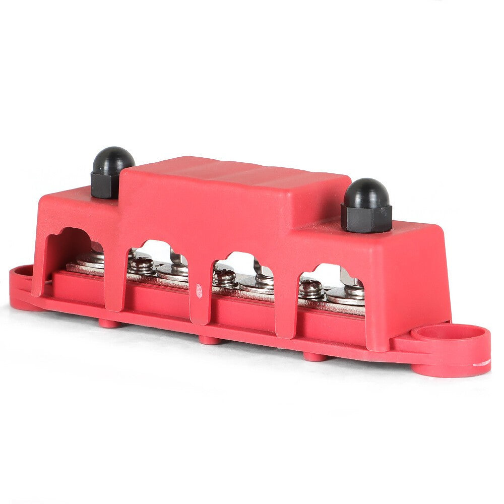 12V 250A 4 Post Red Busbar Power Distribution Block with Cover 5/16