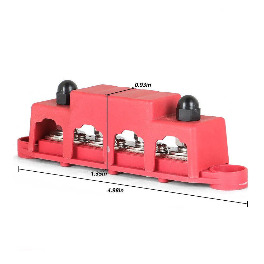 12V 250A 4 Post Red Busbar Power Distribution Block with Cover 5/16