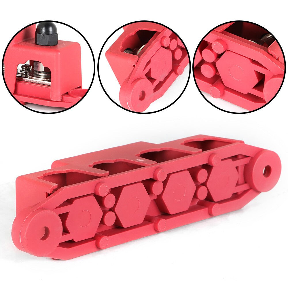 12V 250A 4 Post Red Busbar Power Distribution Block with Cover 5/16