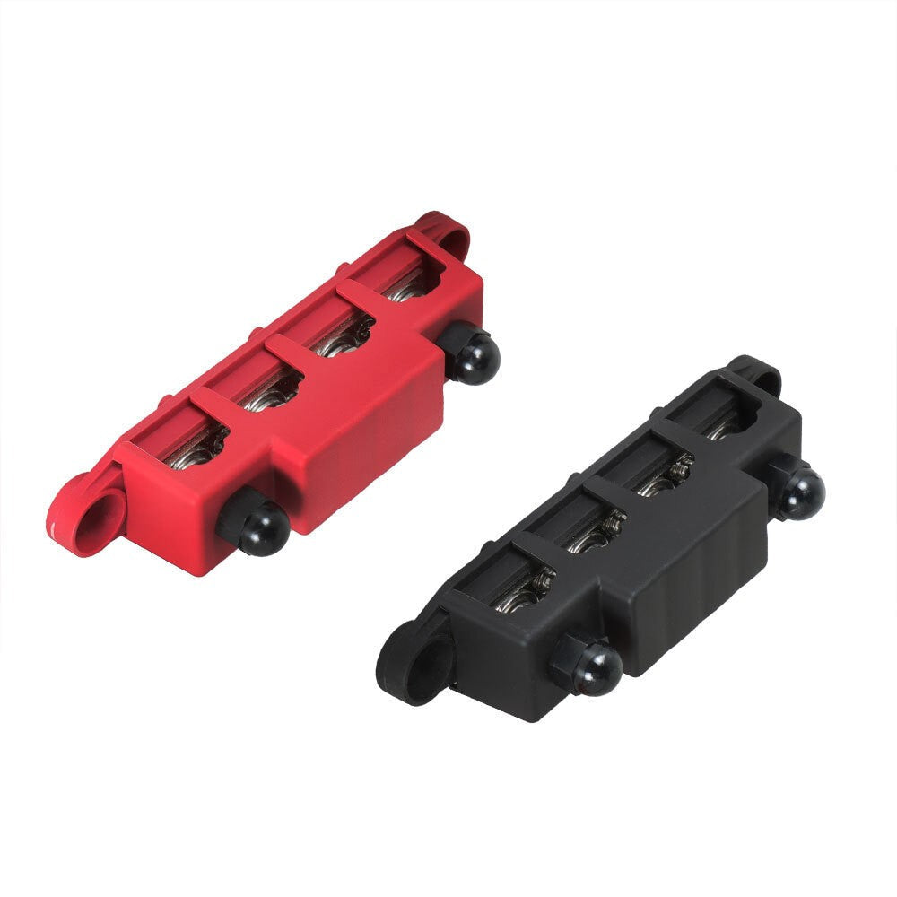 NEW 4 Post 12V 250A Busbar Power Distribution Red & Black Pair 3/8" Terminals