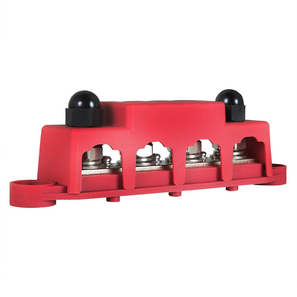 3/8" 250A 12V Red 4-Way Terminal Junction Block Busbar with Cover