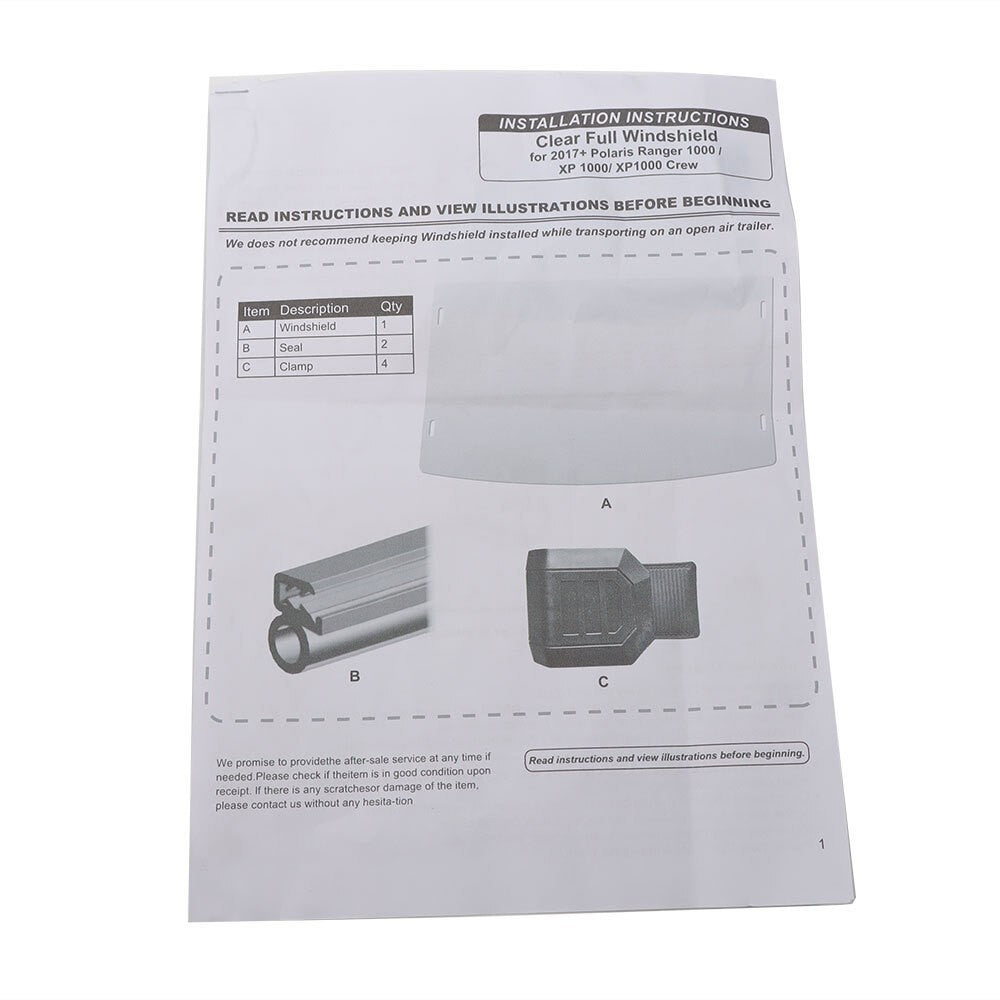 Front Full Windshield for Polaris Ranger 570 XP 900 1000 Crew XP1000 2013-2023