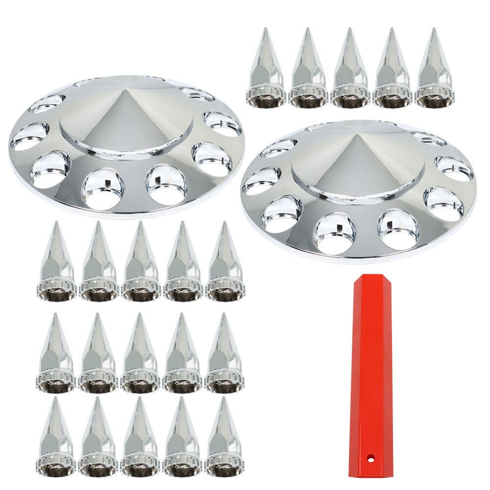 33mm Chrome Spiked Thread-On Nut Covers Front Axle Kit for Semi Truck