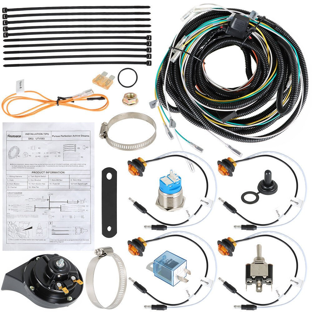 ATV LED Turn Signal Light Kit with Horn for Polaris Ranger Can Am Pug & Play
