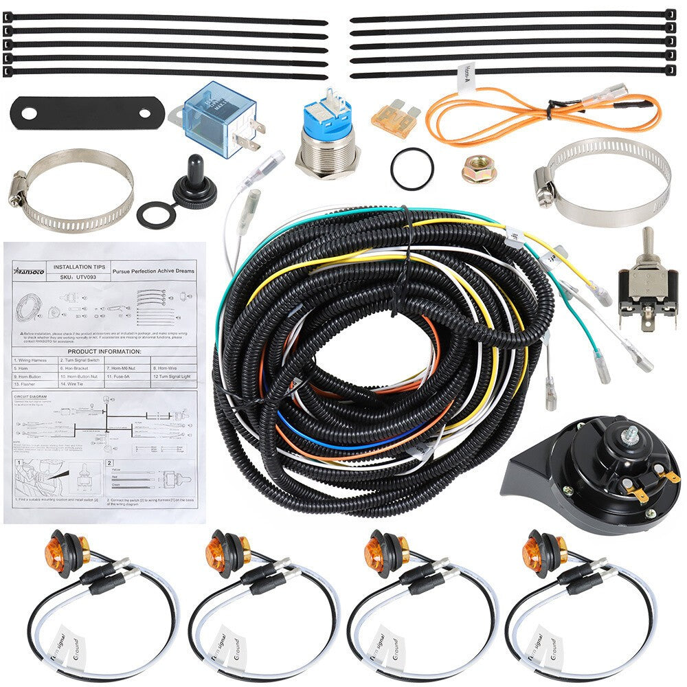 ATV LED Turn Signal Light Kit with Horn for Polaris Ranger Can Am Pug & Play