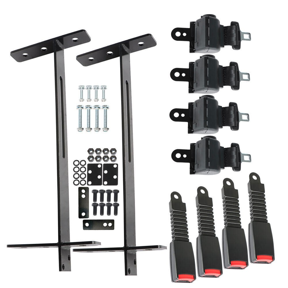 4 Retractable Golf Cart Seat Belts & Bracket Kit for EZGO Yamaha Club Car