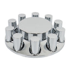 Chrome Hub Cap Kit with 2 Front & 4 Rear Wheels + 33mm Flat Head Lug Nuts