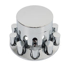 Chrome Hub Cap Kit with 2 Front & 4 Rear Wheels + 33mm Flat Head Lug Nuts