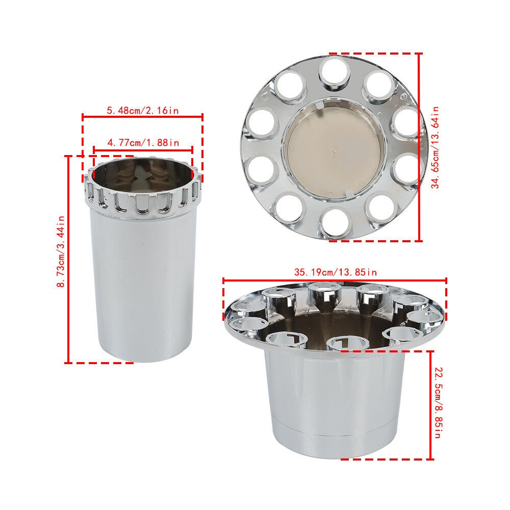 Chrome Hub Cap Kit with 2 Front & 4 Rear Wheels + 33mm Flat Head Lug Nuts