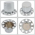 Chrome Hub Cap Kit with 2 Front & 4 Rear Wheels + 33mm Flat Head Lug Nuts