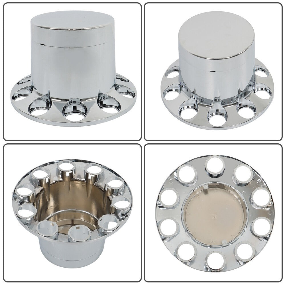Chrome Hub Cap Kit with 2 Front & 4 Rear Wheels + 33mm Flat Head Lug Nuts