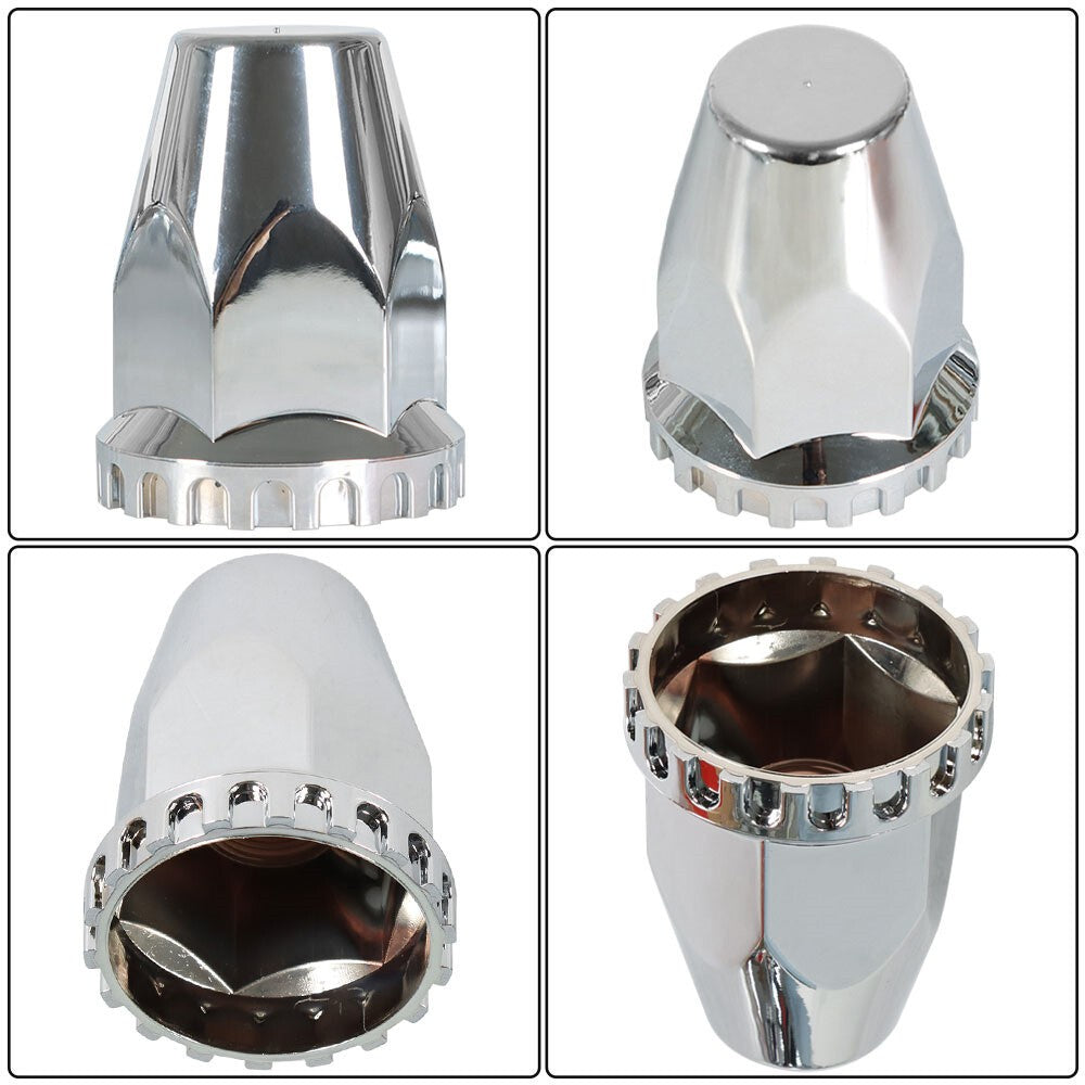 33mm Front Wheel Covers Hub Axle Semi Truck Satin Chrome ABS Plastic