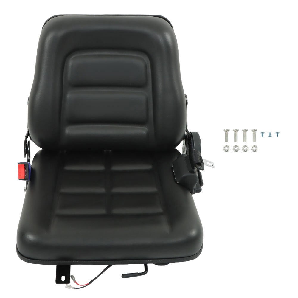 Adjustable Forklift Tractor Seat with Fold Down Back & Seatbelt Switch Universal
