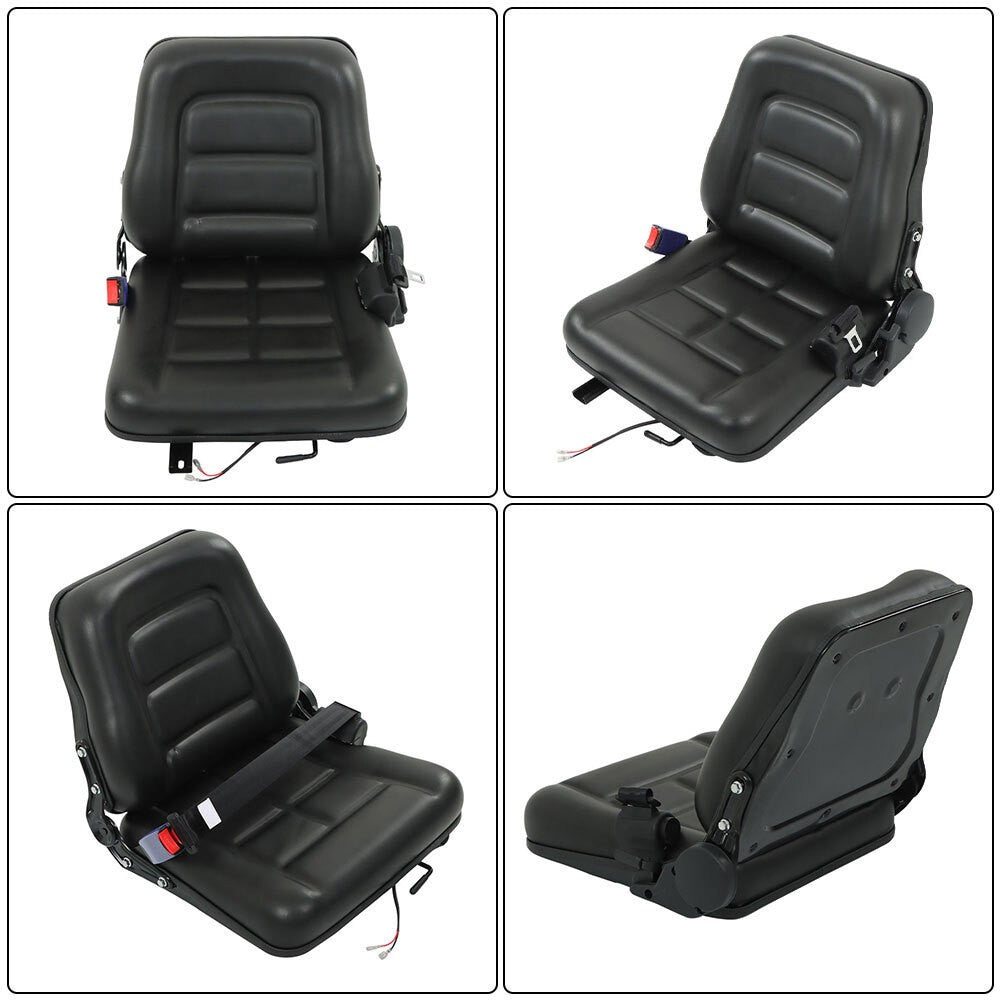 Adjustable Forklift Tractor Seat with Fold Down Back & Seatbelt Switch Universal