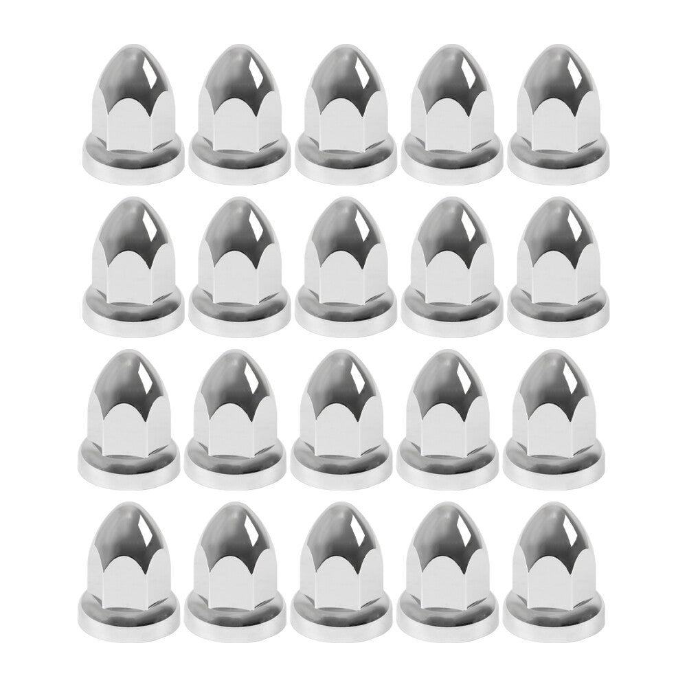 Set of 20 Chrome 33mm Truck Lug Nut Covers w/ Flange Push-On Caps 2-3/8" High