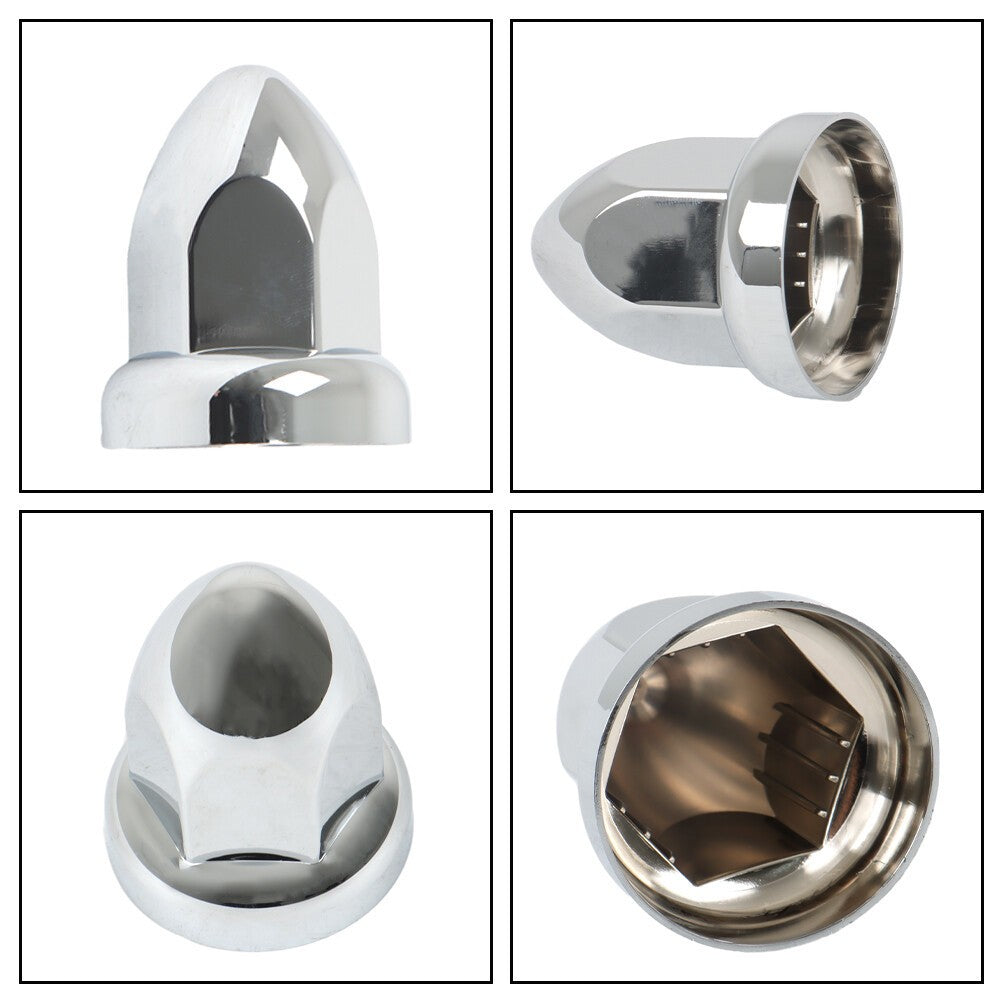 Set of 20 Chrome 33mm Truck Lug Nut Covers w/ Flange Push-On Caps 2-3/8" High