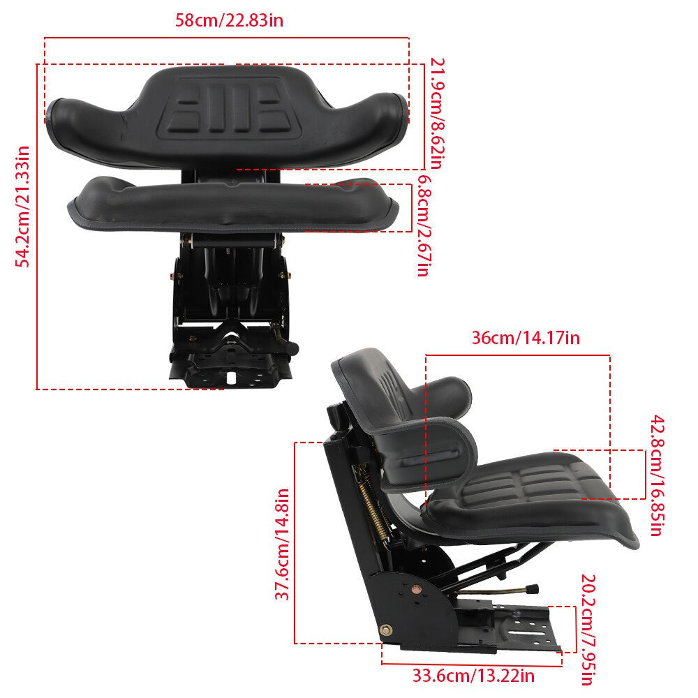 Black Tractor Suspension Seat with Armrest for Ford, New Holland & John Deere