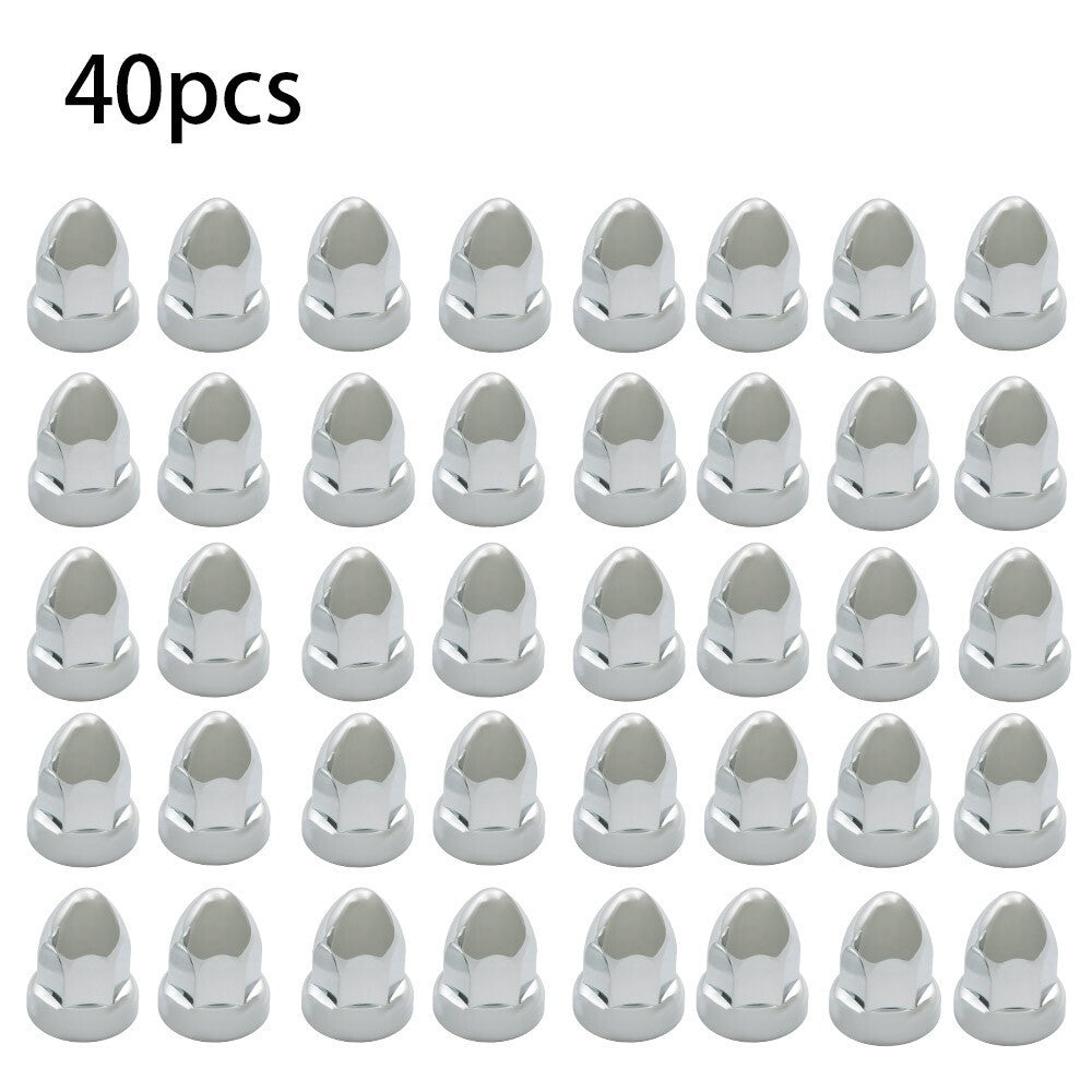 40x 33mm Chrome ABS Lug Nut Covers Push-On Bullet Caps for Semi Truck