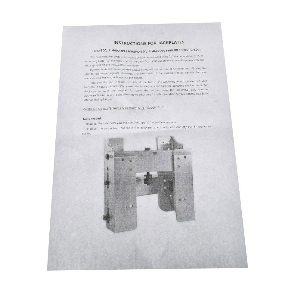 Adjustable 4" Aluminum Jack Plate for Outboard Motor JPL4400 Boat Replacement