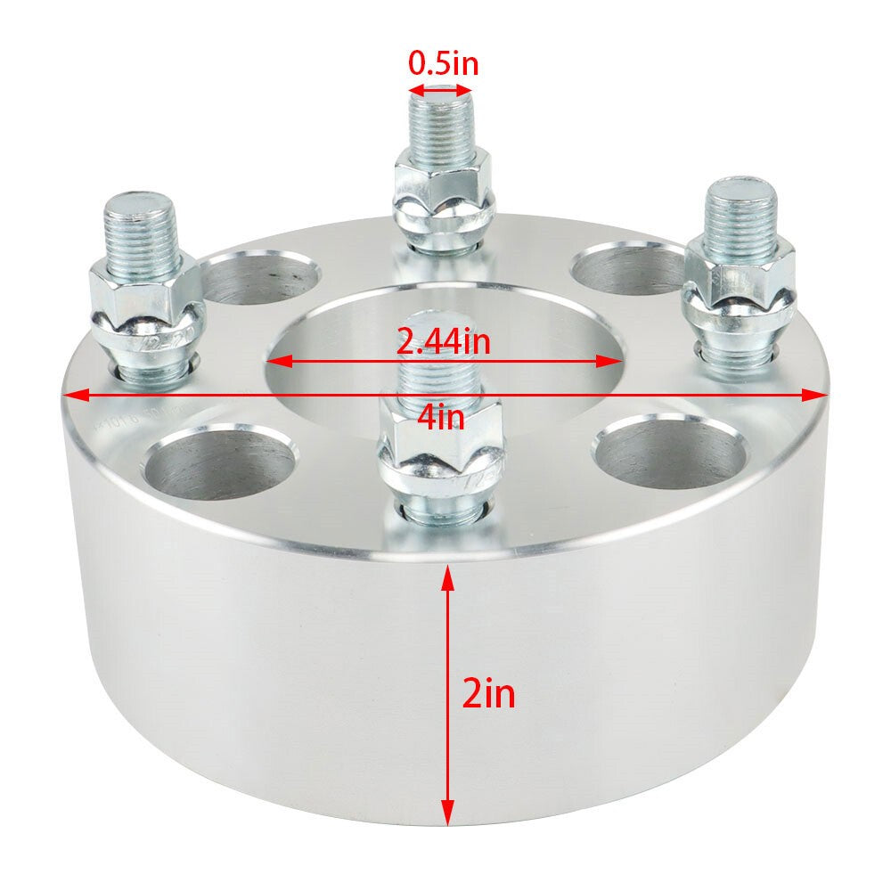 ATV Wheel Flange 2" 50mm 4x101.6mm Hub 62mm Thread 1/2"x20 Silver 4pcs