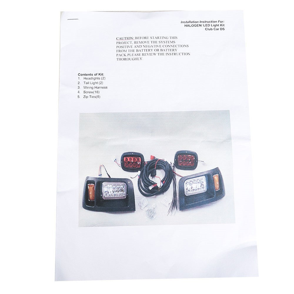 12V LED Headlights & Tail Lights Kit Adjustable for Club Car DS G&E 1993+