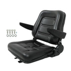 Black Universal Forklift Seat PVC Tractor Seat Foldable w/ Armrests & Switch