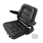 Black Universal Forklift Seat PVC Tractor Seat Foldable w/ Armrests & Switch