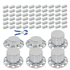 Chrome Hub Cap Kit: 2 Front & 4 Rear Wheels + 33mm Flat Head Lug Nuts