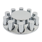 Chrome Hub Cap Kit: 2 Front & 4 Rear Wheels + 33mm Flat Head Lug Nuts