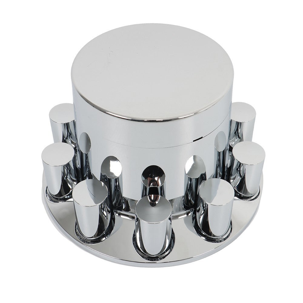 Chrome Hub Cap Kit: 2 Front & 4 Rear Wheels + 33mm Flat Head Lug Nuts