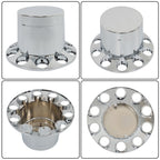 Chrome Hub Cap Kit: 2 Front & 4 Rear Wheels + 33mm Flat Head Lug Nuts
