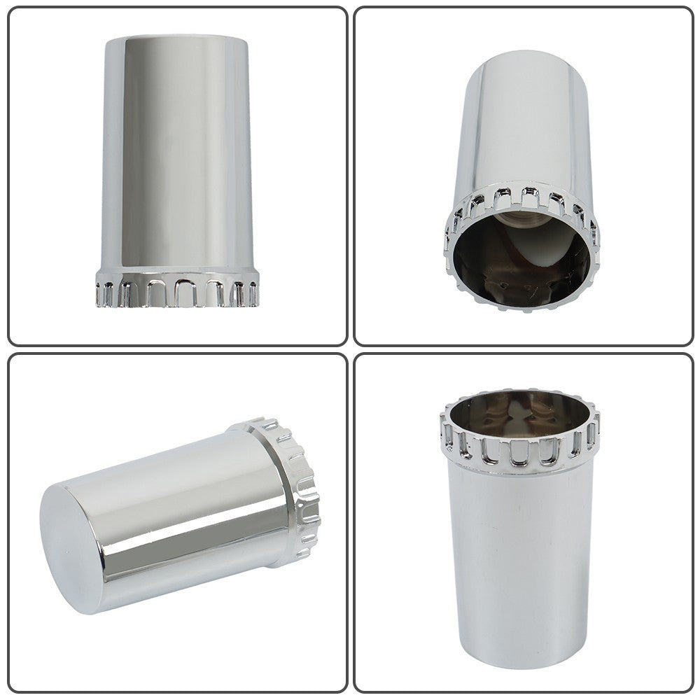 Chrome Hub Cap Kit: 2 Front & 4 Rear Wheels + 33mm Flat Head Lug Nuts