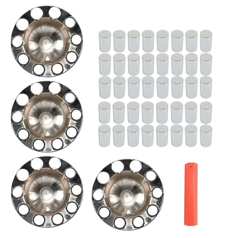 2 Pairs Chrome Flat Head Lug Nuts 33mm Semi Truck Rear Wheel Hubcap Kit