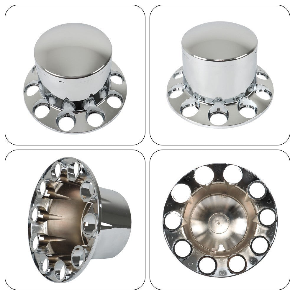 2 Pairs Chrome Flat Head Lug Nuts 33mm Semi Truck Rear Wheel Hubcap Kit