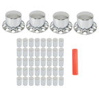 Set of 4 Chrome 33mm Flat Head Rear Lug Nuts Semi Truck Hubcap Kit