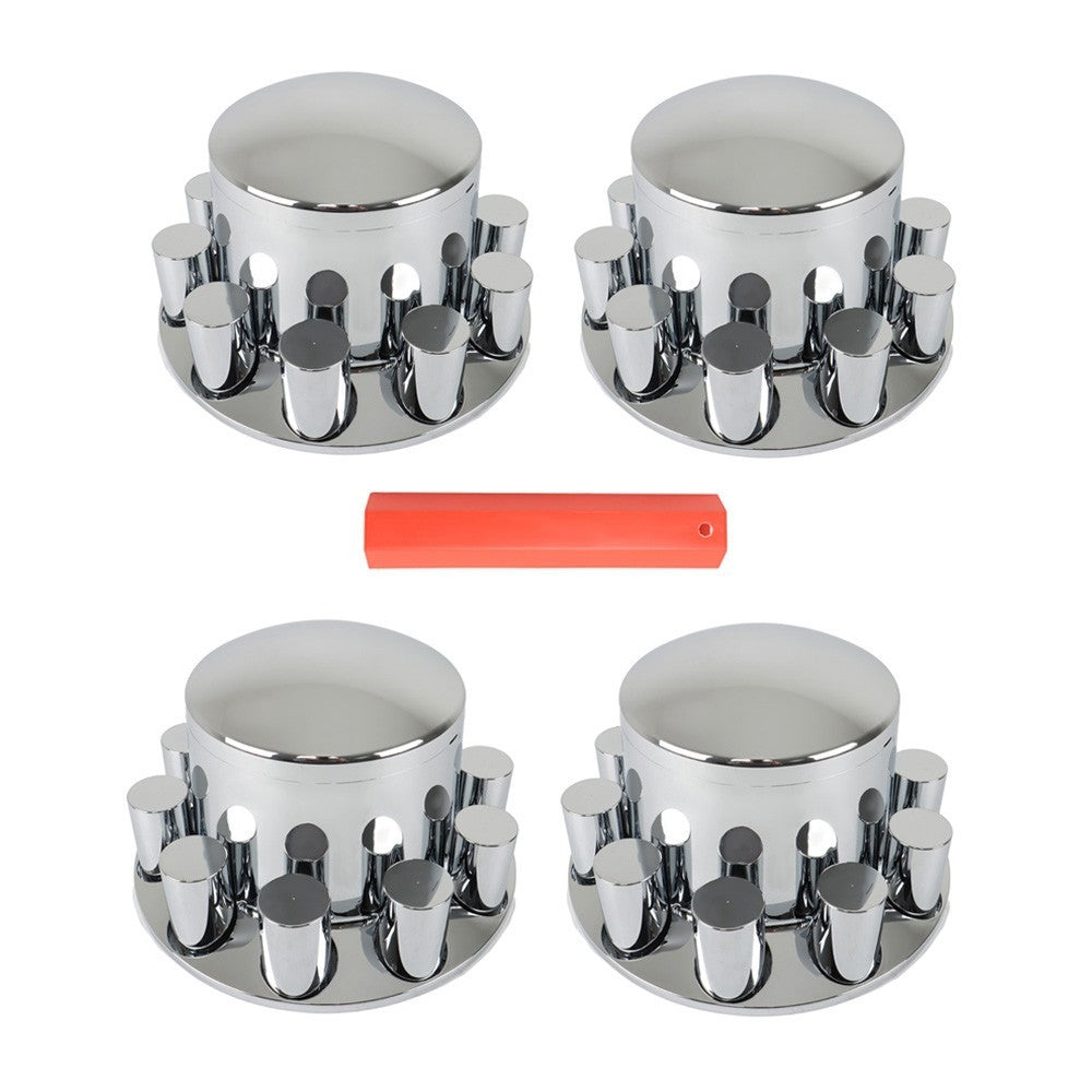 Set of 4 Chrome 33mm Flat Head Rear Lug Nuts Semi Truck Hubcap Kit