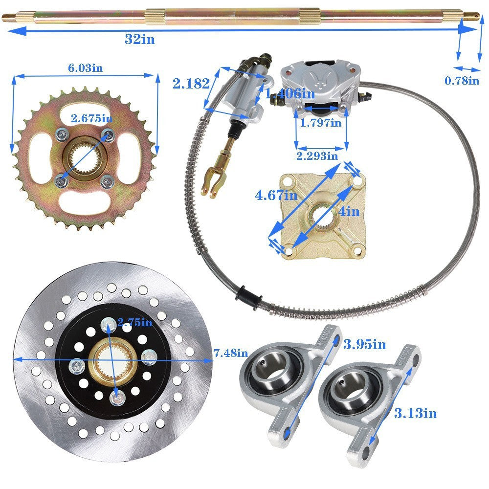 Go Kart Rear Live Axle Kit with Brake, Sprocket, Hub & Chain for Drift Trike