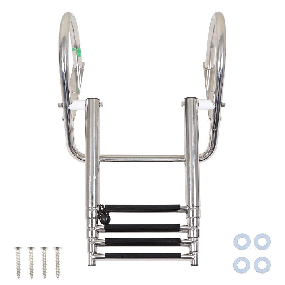 4-Step Stainless Steel Telescoping Boat Ladder with Pedal & Hand Railing