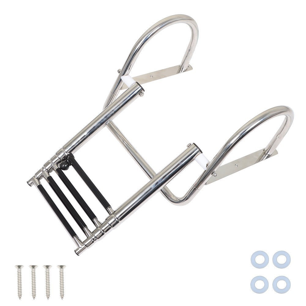 4-Step Stainless Steel Telescoping Boat Ladder with Pedal & Hand Railing