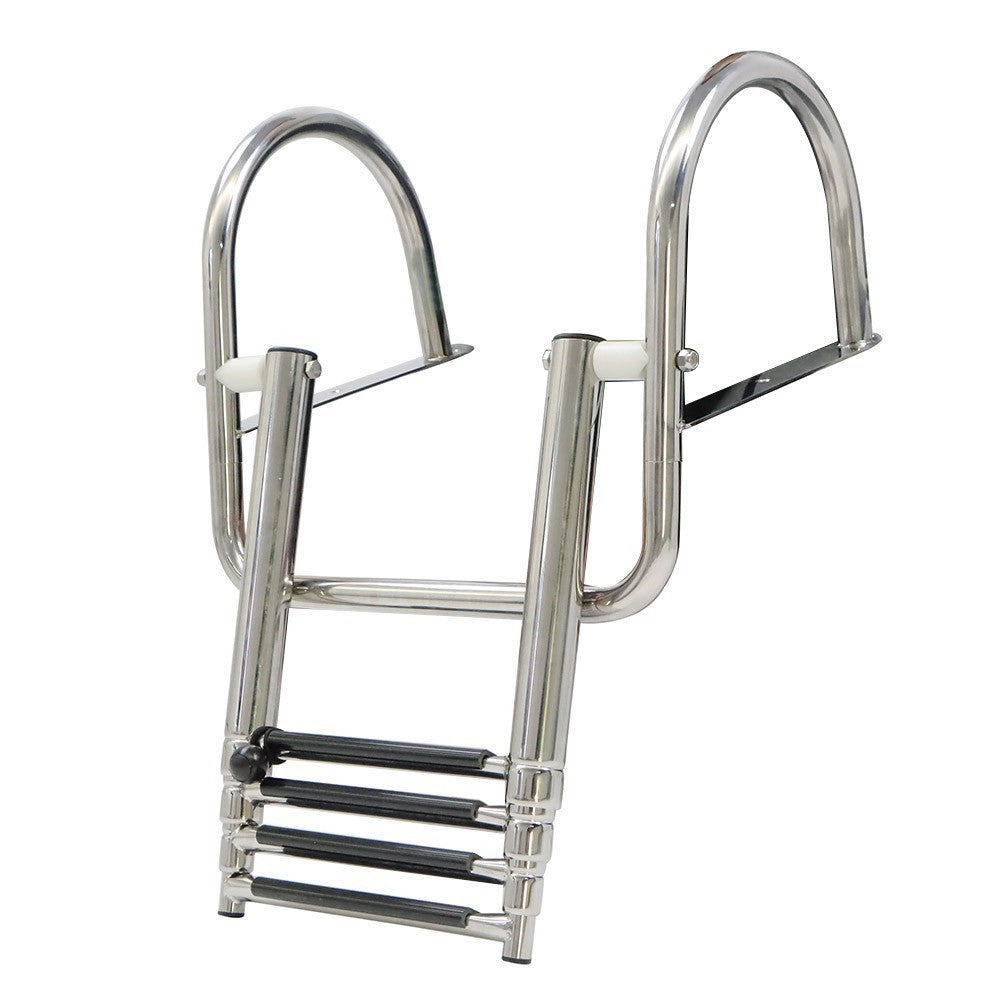 4-Step Stainless Steel Telescoping Boat Ladder with Pedal & Hand Railing