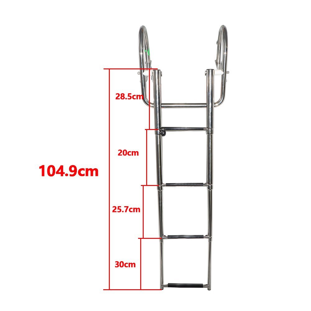 4-Step Stainless Steel Telescoping Boat Ladder with Pedal & Hand Railing