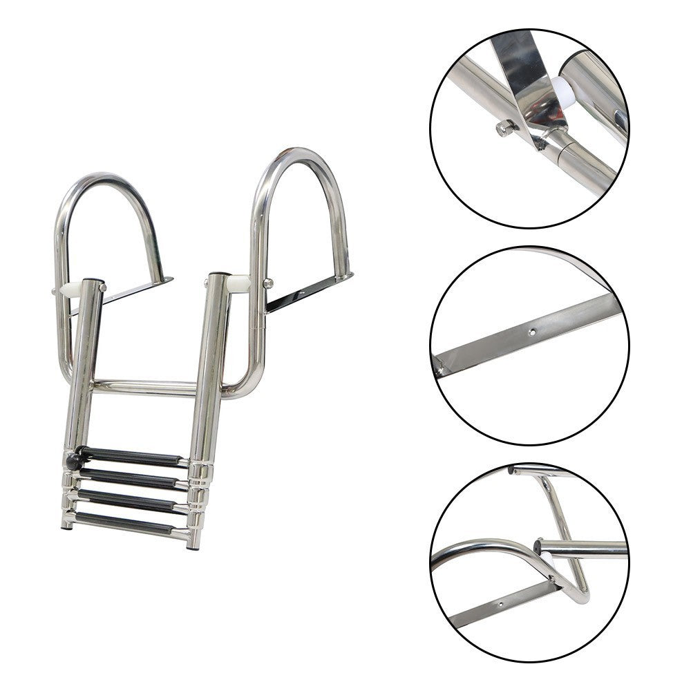 4-Step Stainless Steel Telescoping Boat Ladder with Pedal & Hand Railing