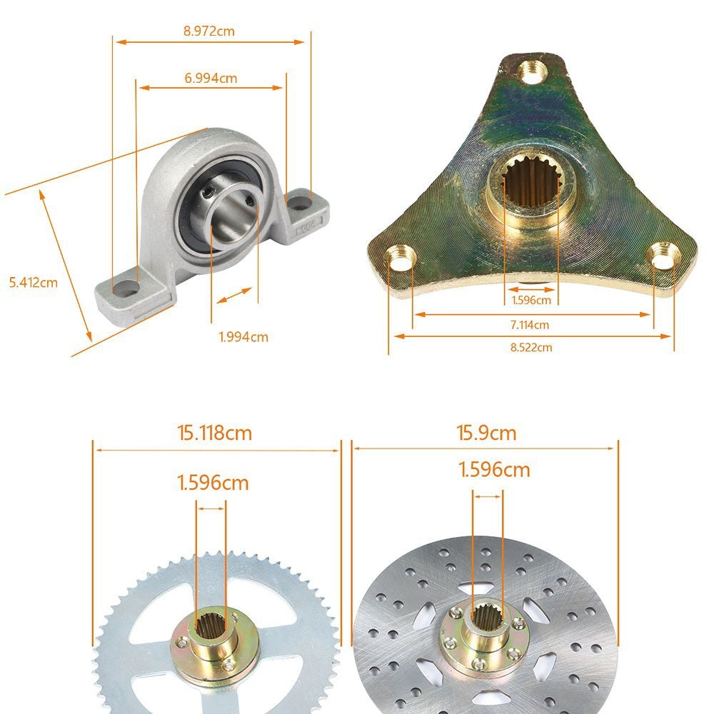 Go Kart Rear Axle Kit 740mm with T8F 58T Chain Sprocket Fit