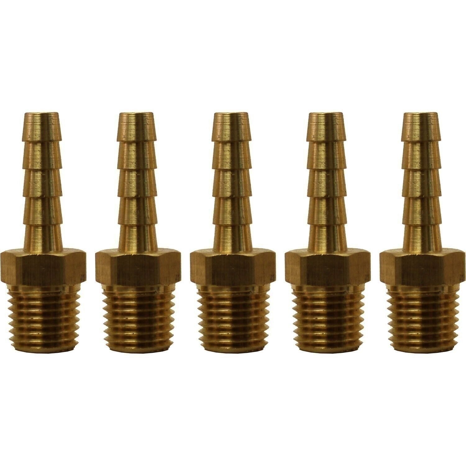 Brass 1/4" Hose Barb to 1/4" MPT Fittings Pack of 5