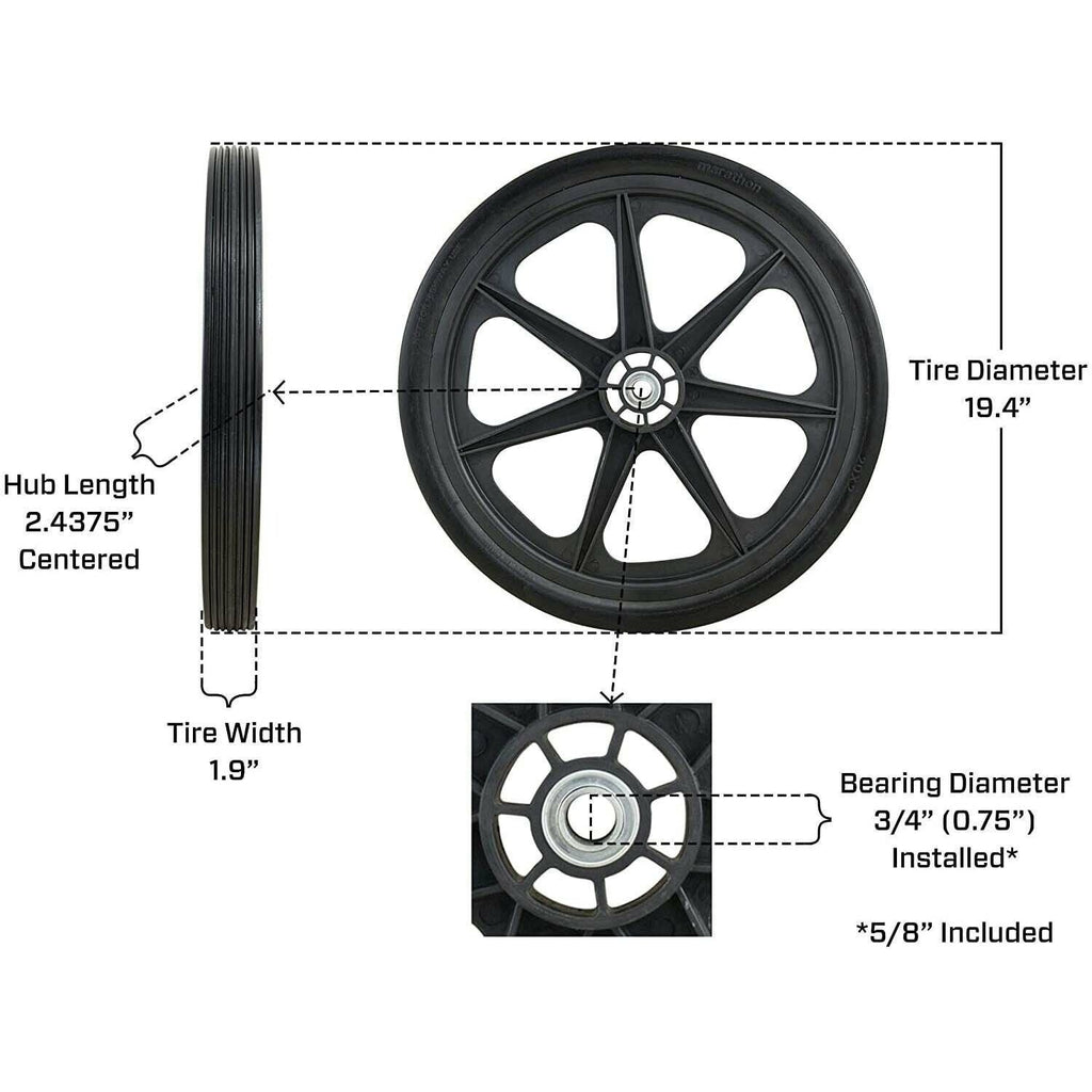 Marathon 92001 20x2 Flat Free Ribbed Garden Cart Tire on Rim