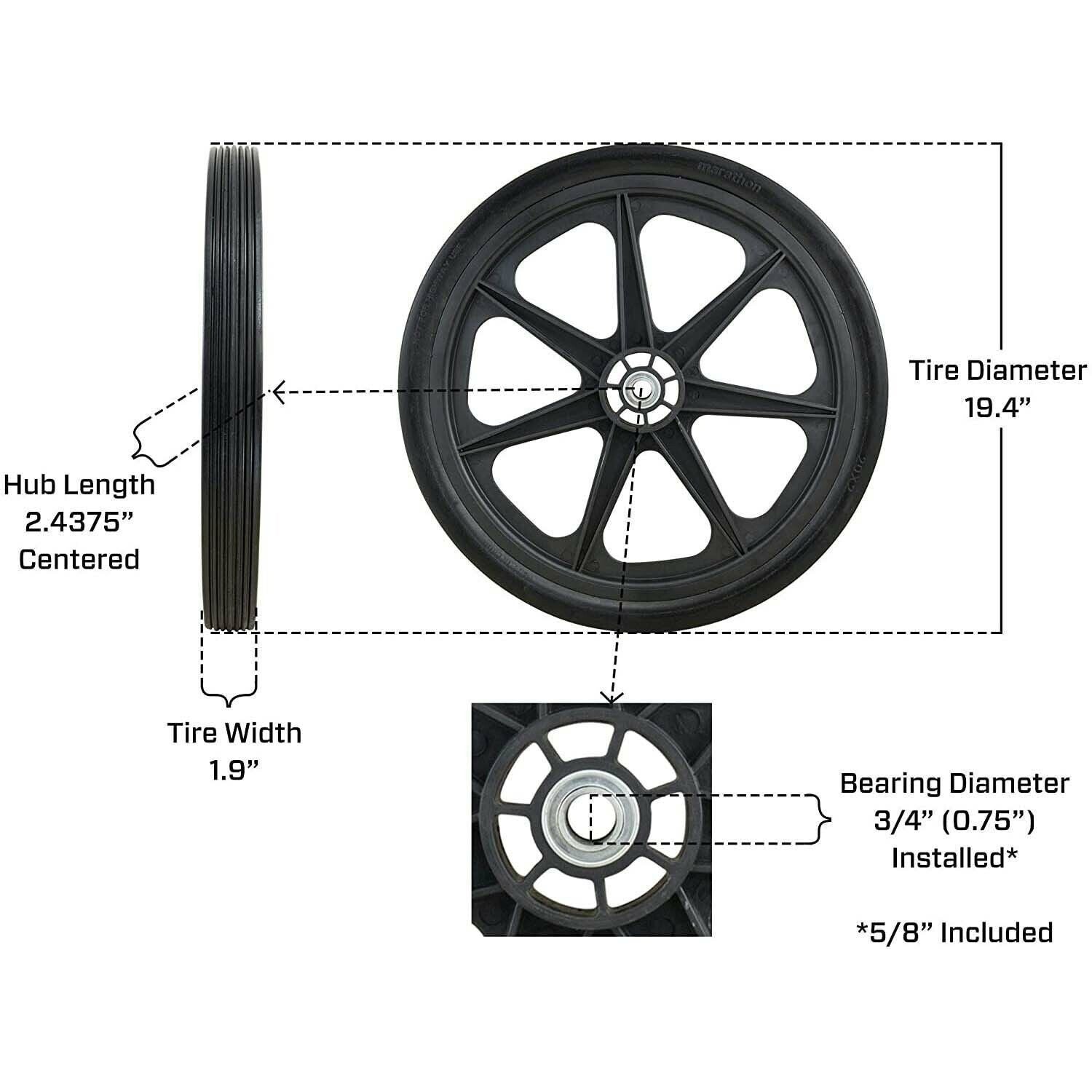 Marathon 92001 20x2 Flat Free Ribbed Garden Cart Tire on Rim