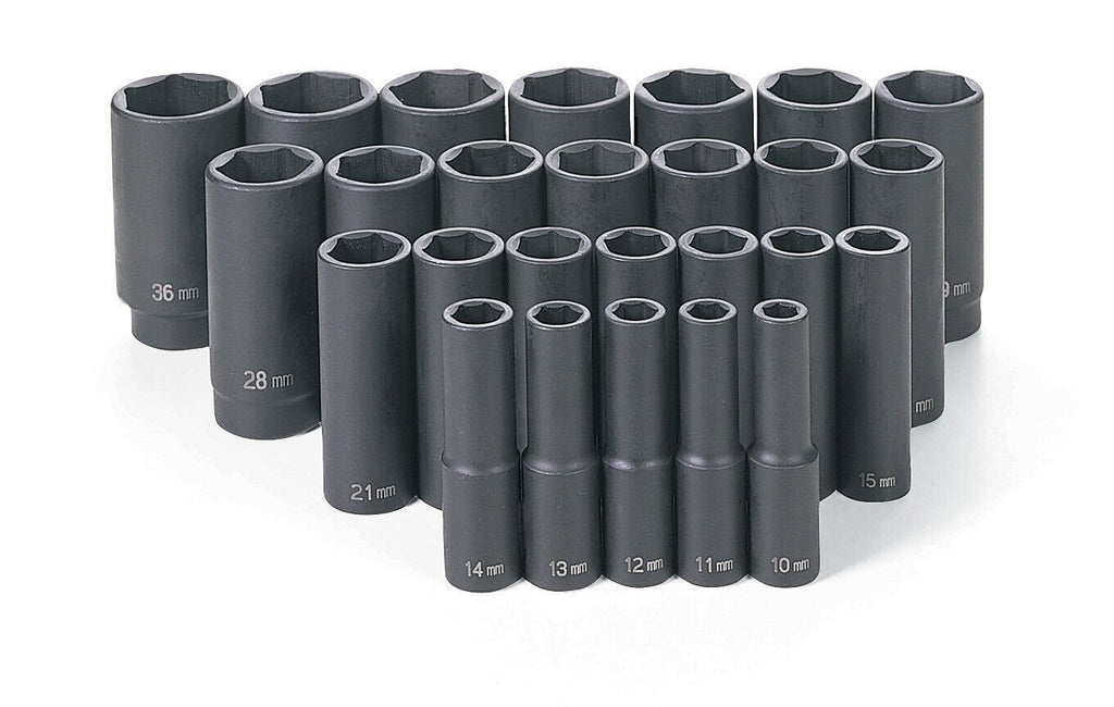 Grey Pneumatic 1326MD 26-Piece 1/2" Drive Deep Metric Impact Socket Set