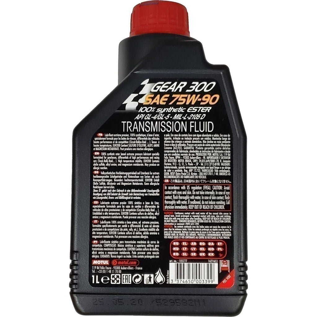Motul Gear 300 75W90 Transmission & Differential Fluid 1L High Performance
