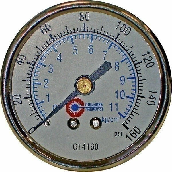 Coilhose Pneumatics G14160 2" Back Mount Air Gauge 0-160 PSI 1/4" MPT